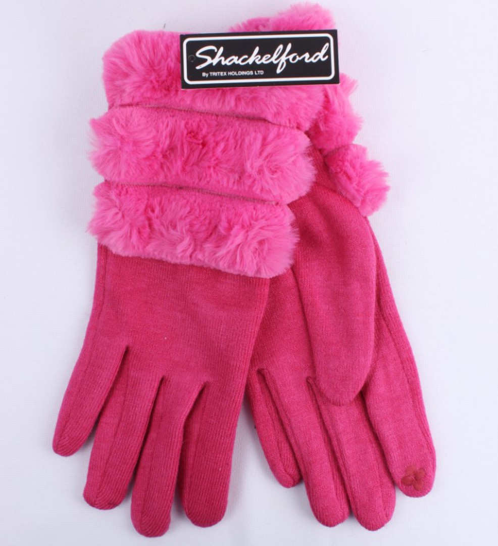 Shackelford knit glove with 3 fur band cuff hot pink STYLE:S/LK5067HPNK image 0